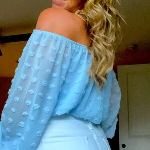 Baby Blue off the shoulder top.